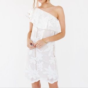 White floral one shoulder dress